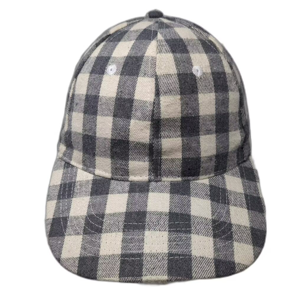 Cocus Pocus Baseball Cap Gray Beige OS Checkered Fabric Adjustable Slideback Hat